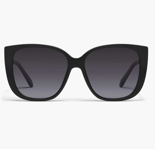 Front view of Ever After cat eye sunglasses with oversized black frames and gradient dark lenses.